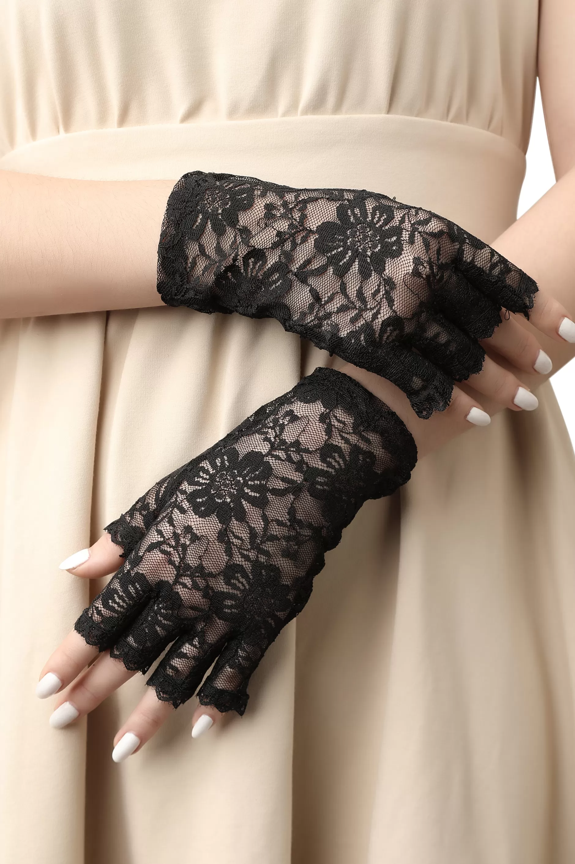 6.3 Vintage Lace Up Fingerless Gloves-BABEYOND Online