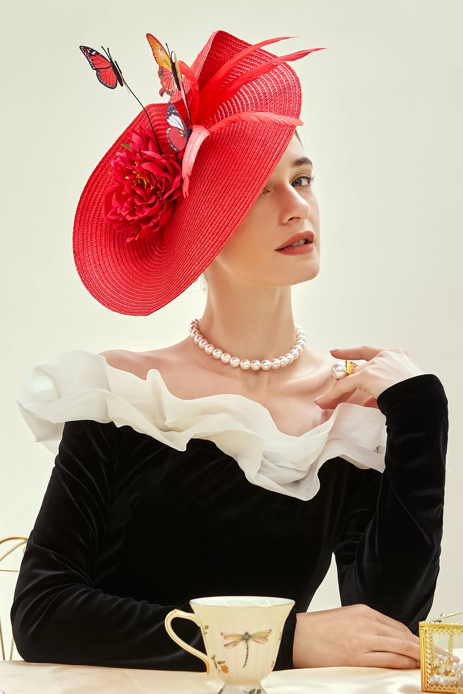 Classic Vintage Wide Brim Fascinator-BABEYOND New