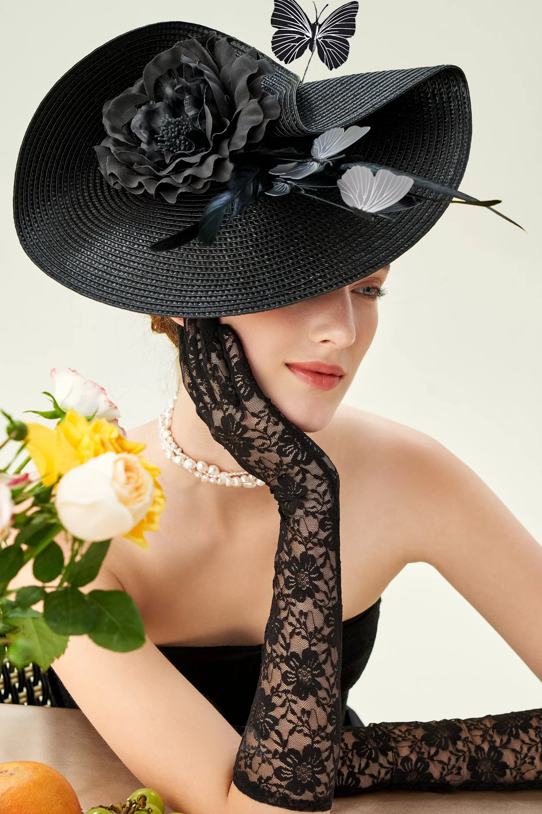 Classic Vintage Wide Brim Fascinator-BABEYOND New