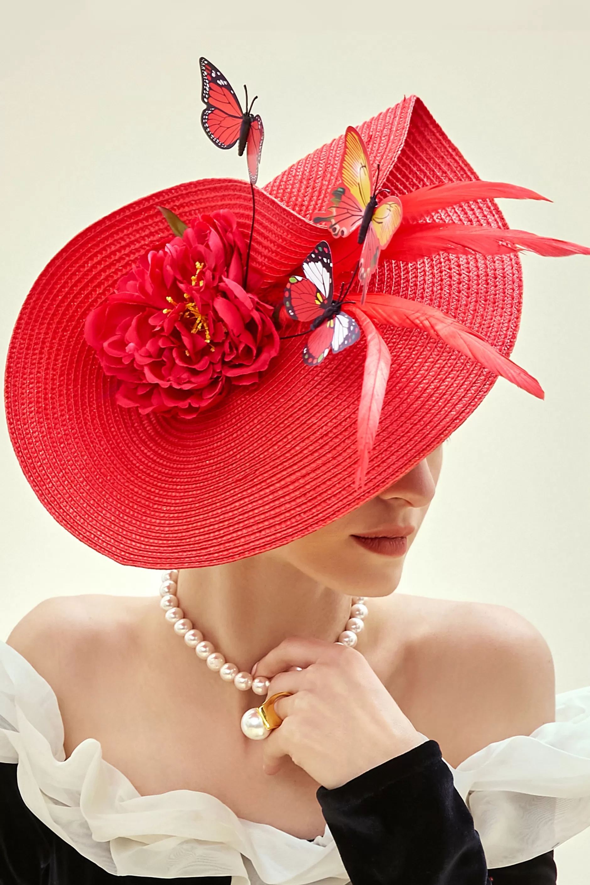 Classic Vintage Wide Brim Fascinator-BABEYOND New