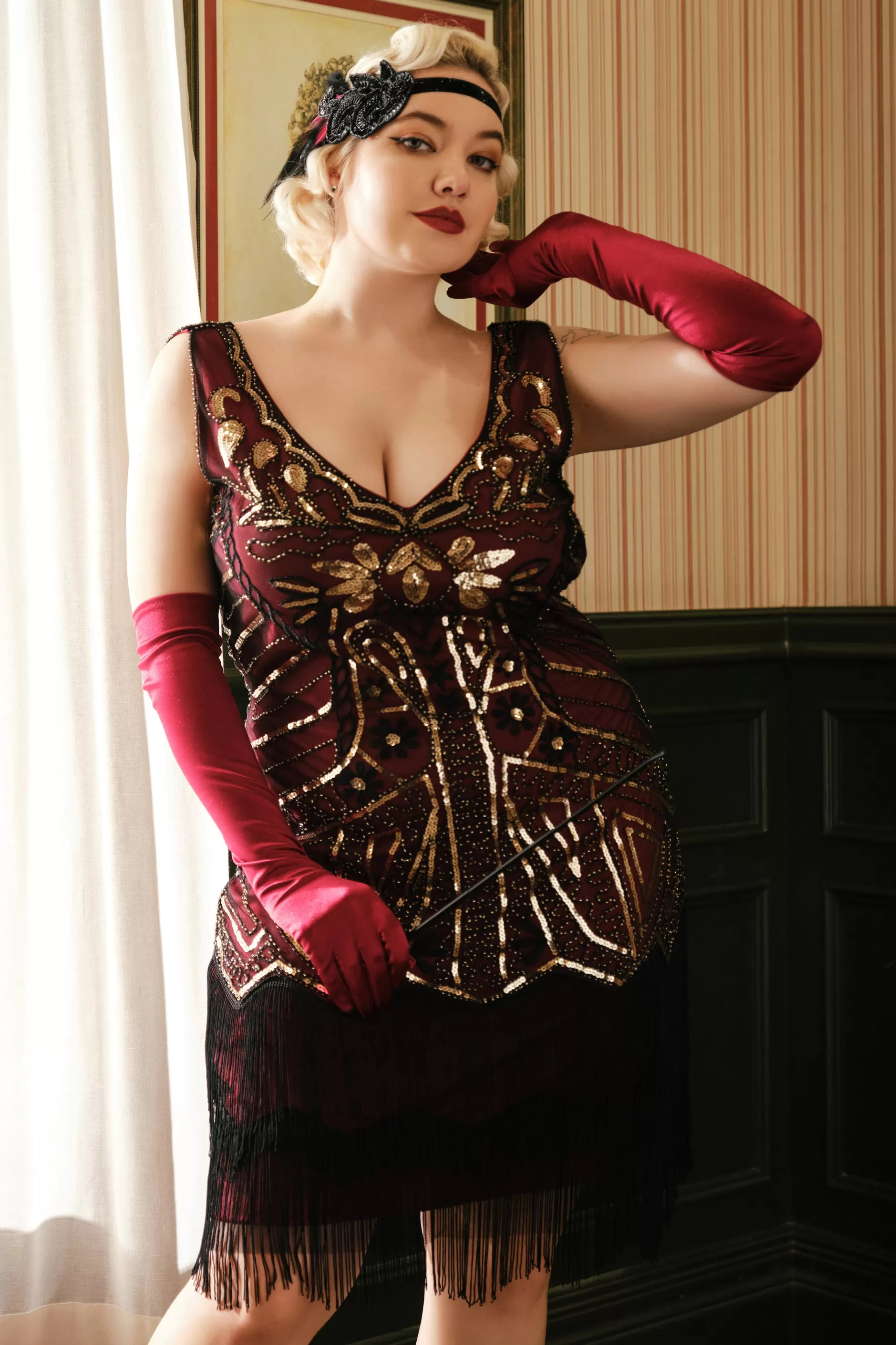Flapper Paisley Art Deco Mini Plus Dress-BABEYOND Best