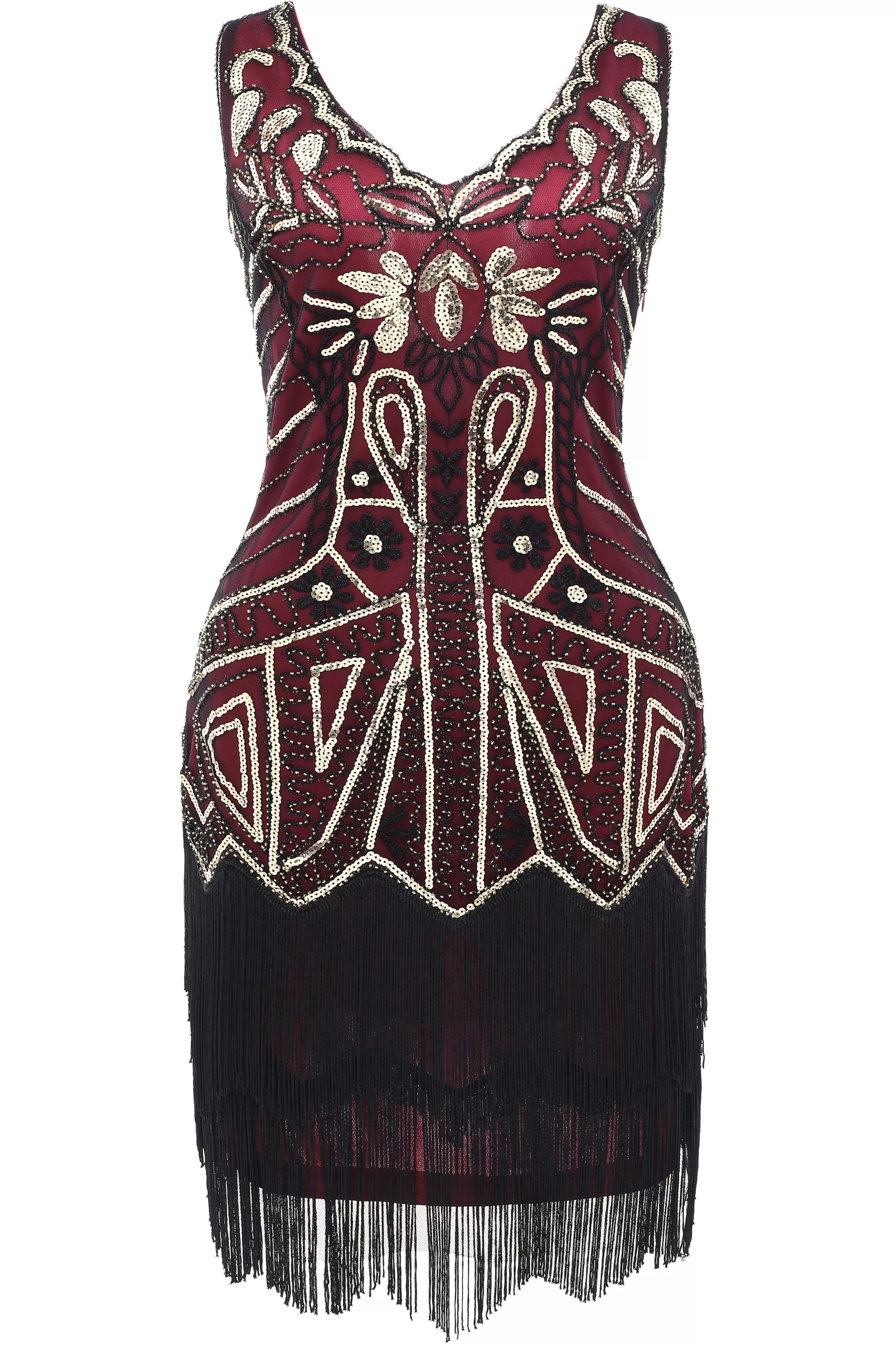 Flapper Paisley Art Deco Mini Plus Dress-BABEYOND Best