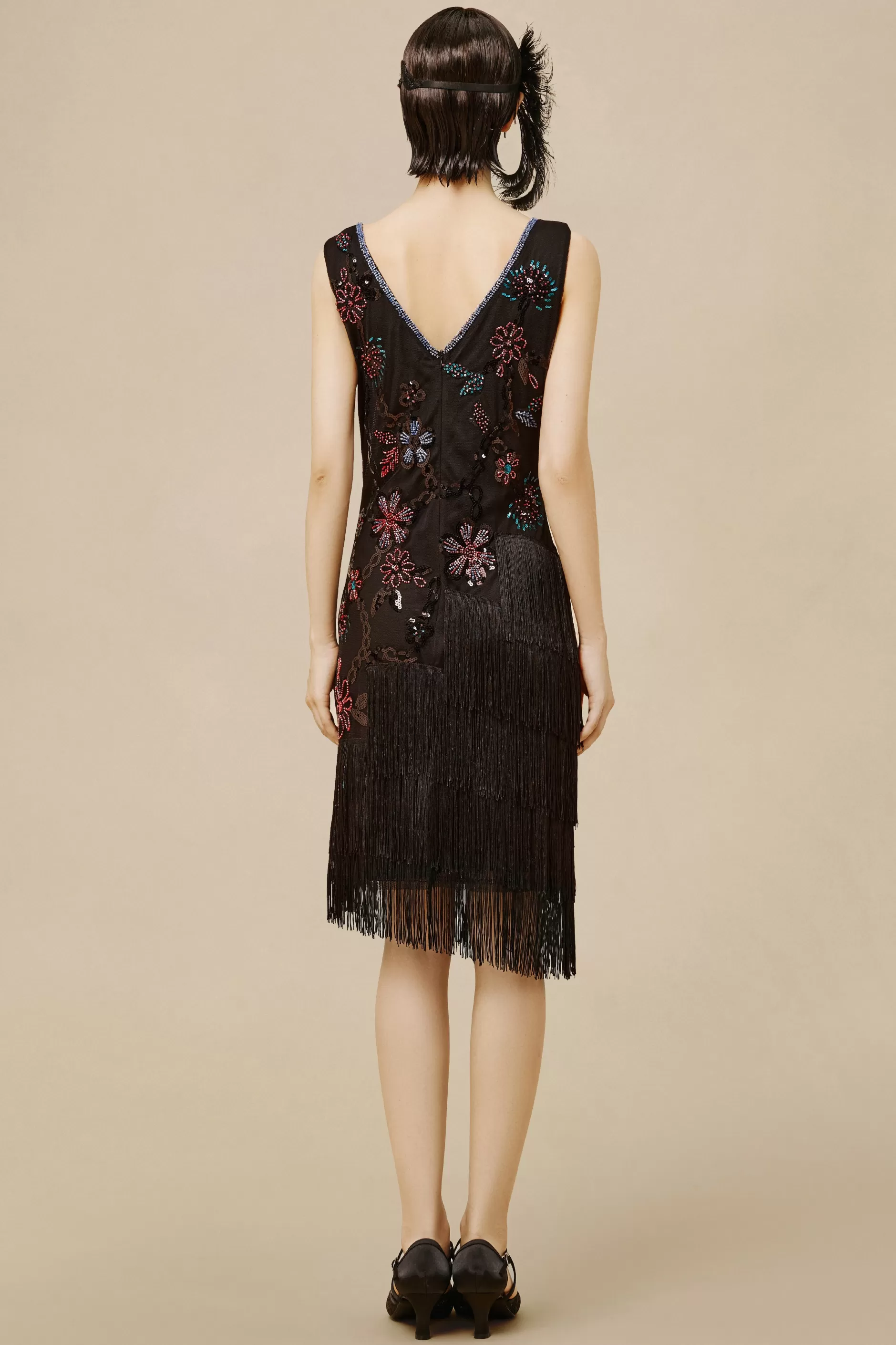 Flowery Tassel Sequins Flapper Dress-BABEYOND Clearance