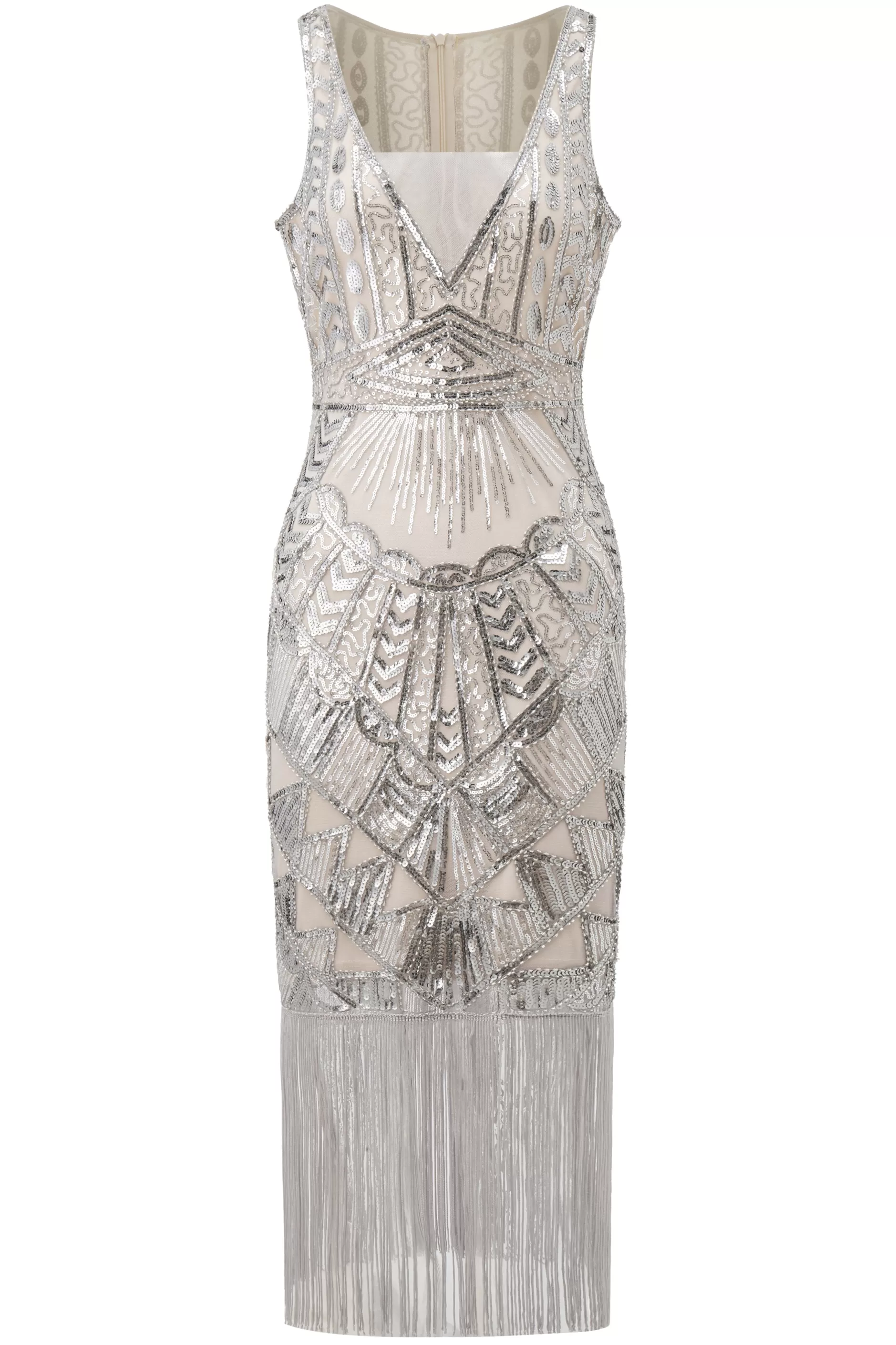 Glitter Sequin V-Neck Art Deco Slip Dress-BABEYOND Hot