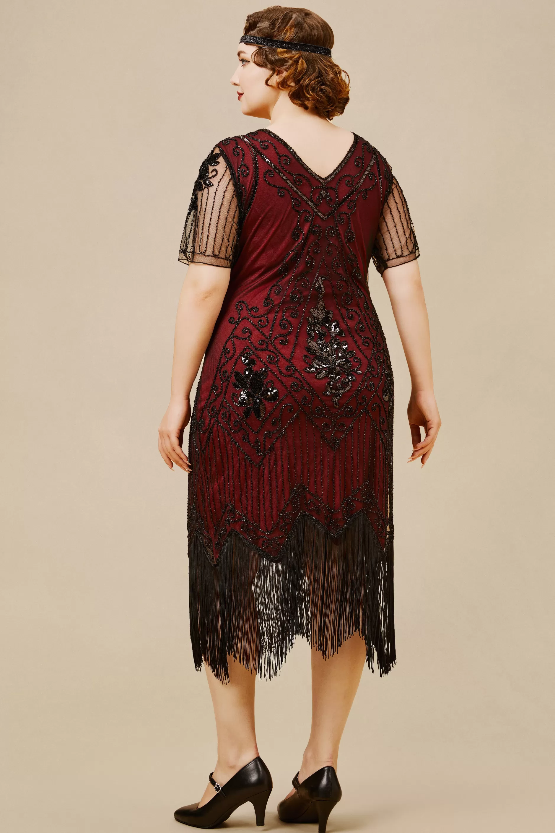 Irregular Fringe Beaded Sequin Plus Dress-BABEYOND Store
