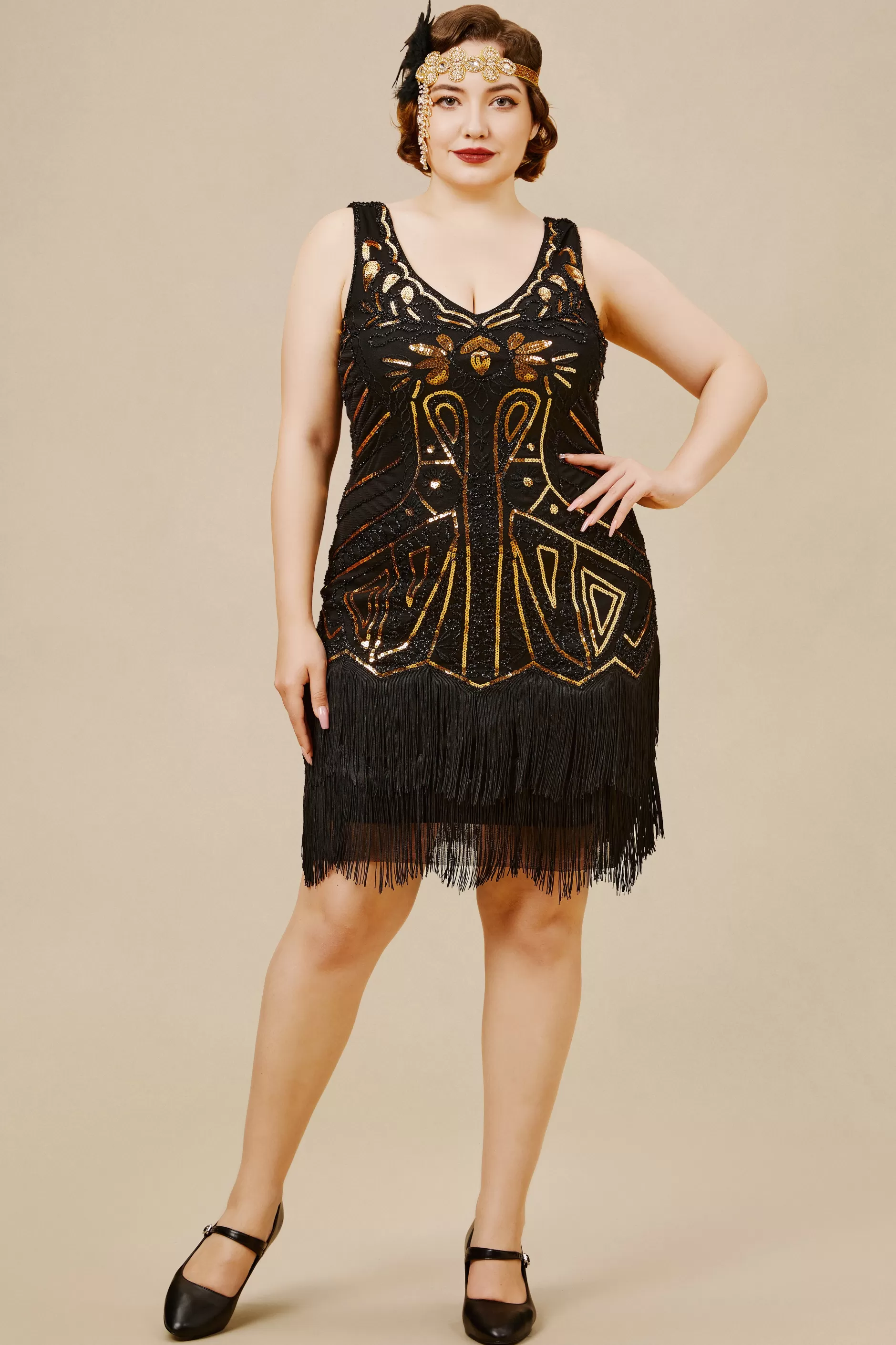 Tiered Tassel Vintage Flapper Plus Dress-BABEYOND Discount