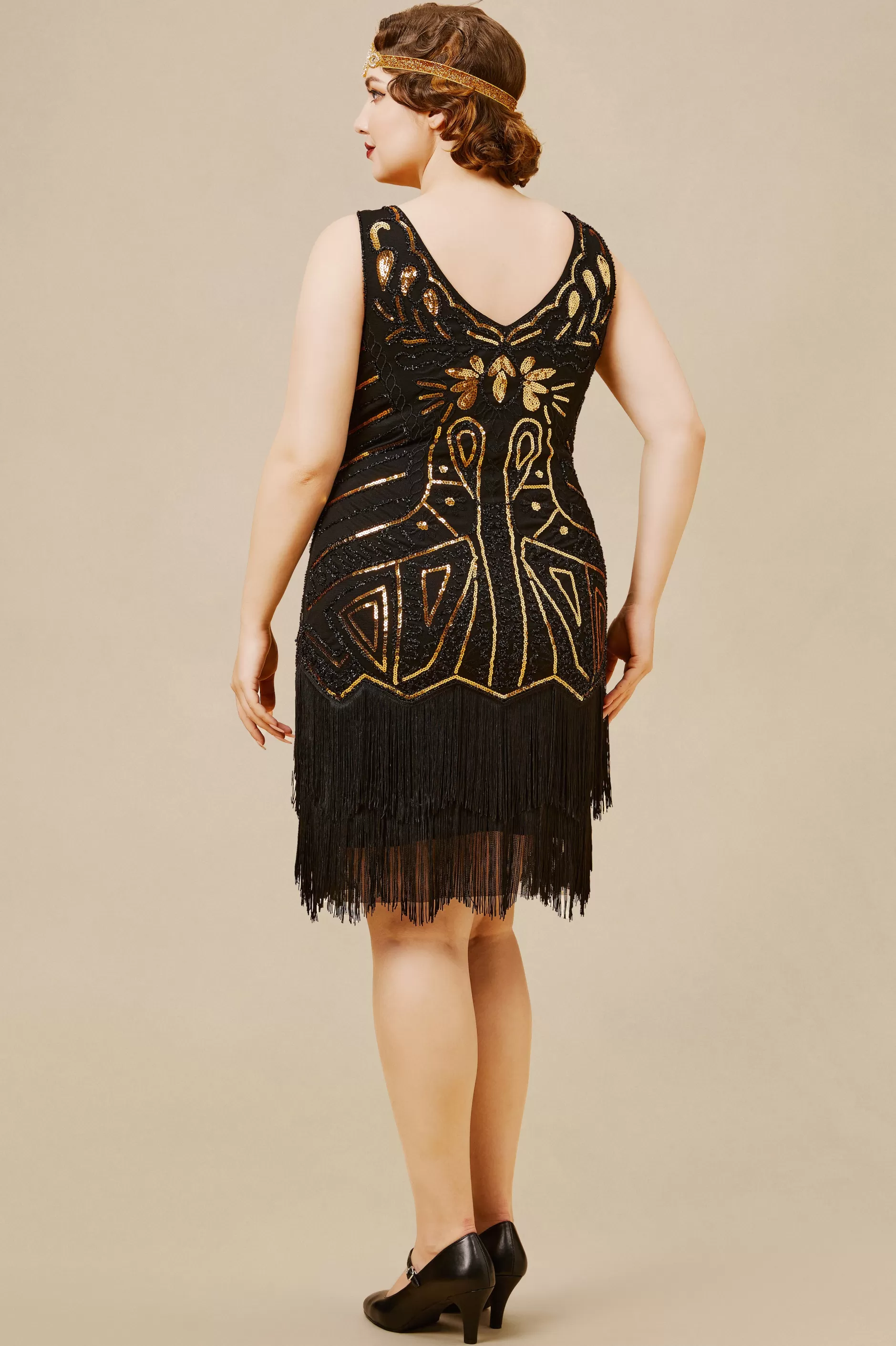 Tiered Tassel Vintage Flapper Plus Dress-BABEYOND Discount