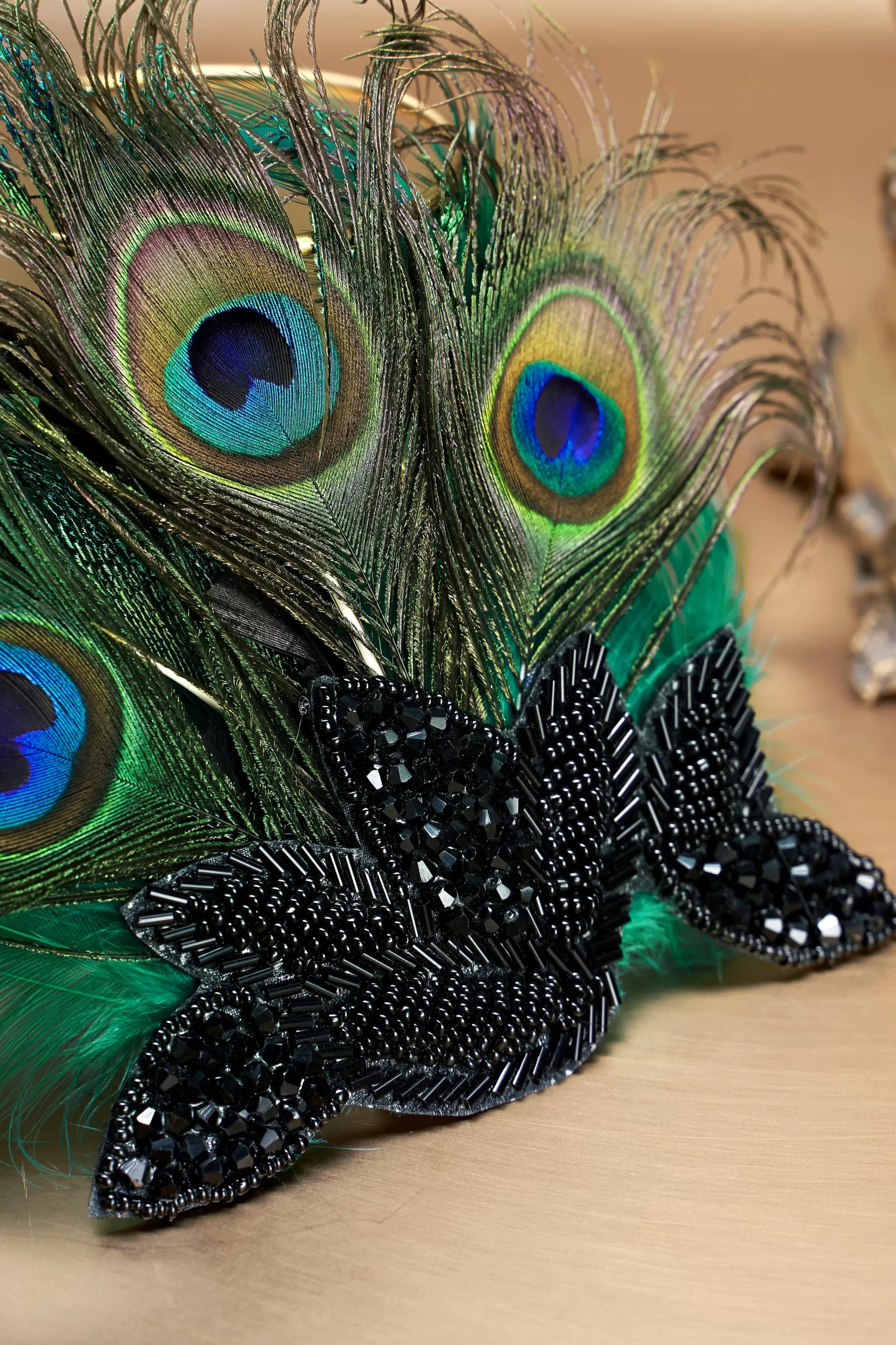 Vintage Beaded Peacock Headpiece-BABEYOND Online