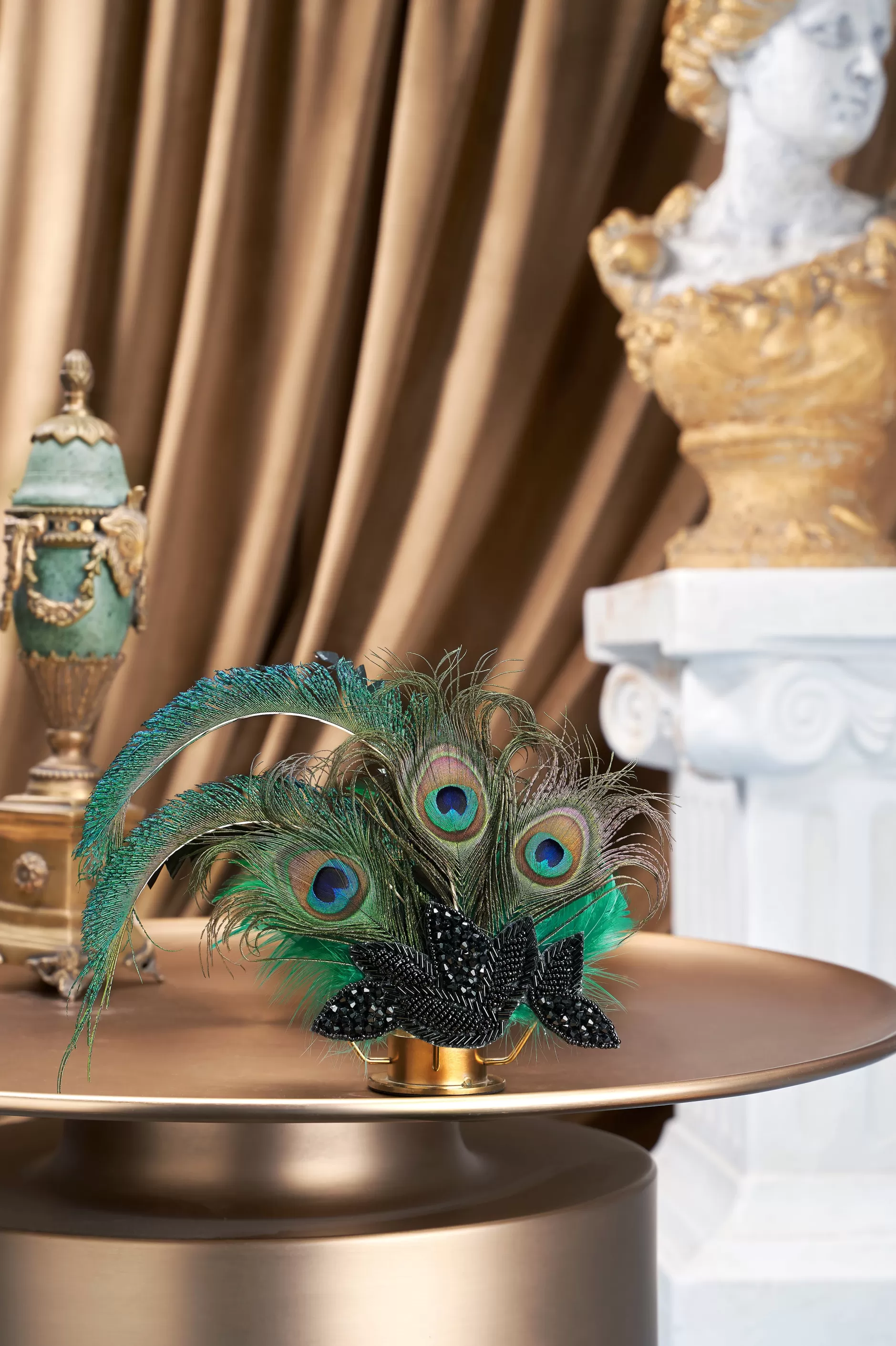 Vintage Beaded Peacock Headpiece-BABEYOND Online