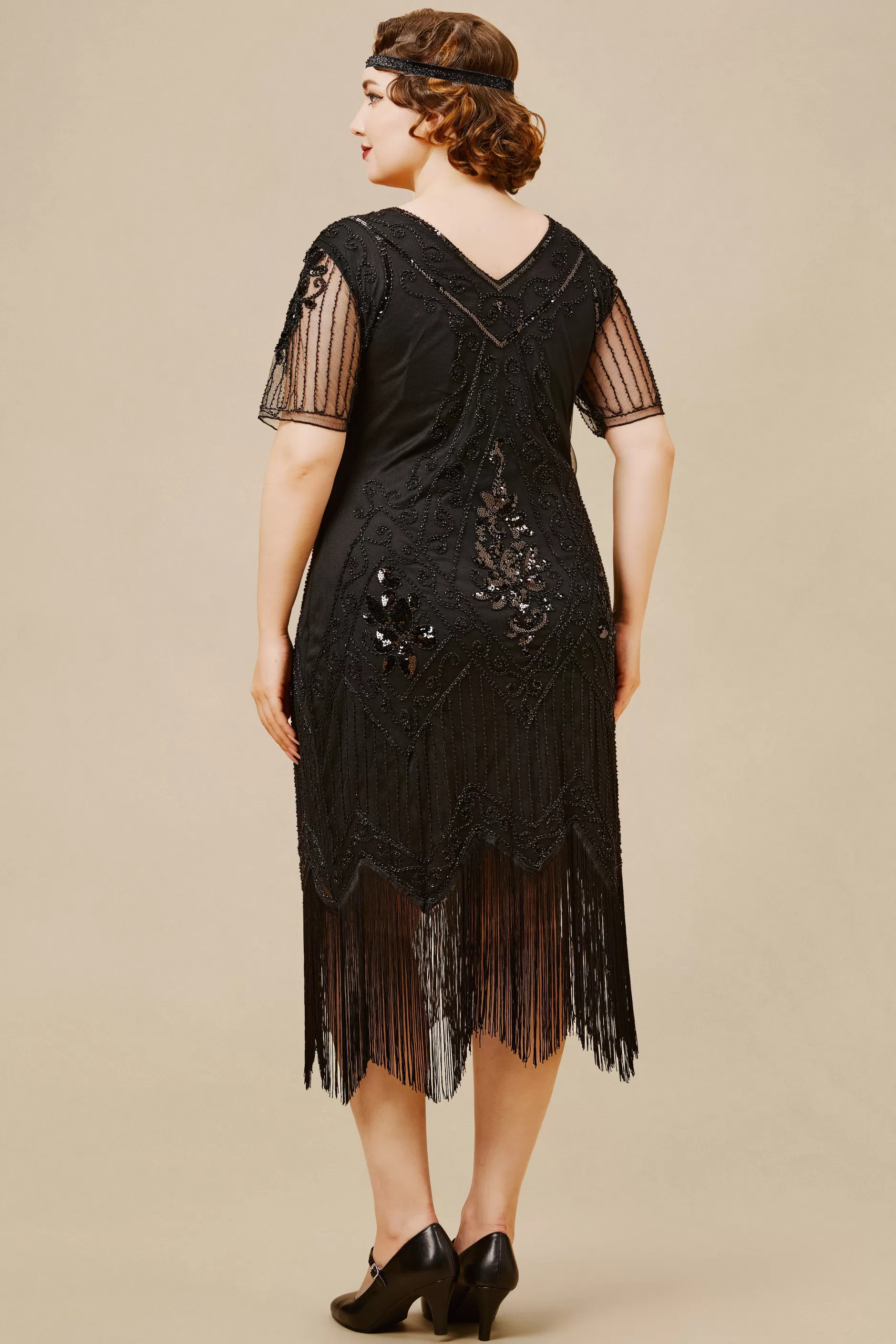 Vintage Paisley Flapper Fringe Plus Dress-BABEYOND Cheap