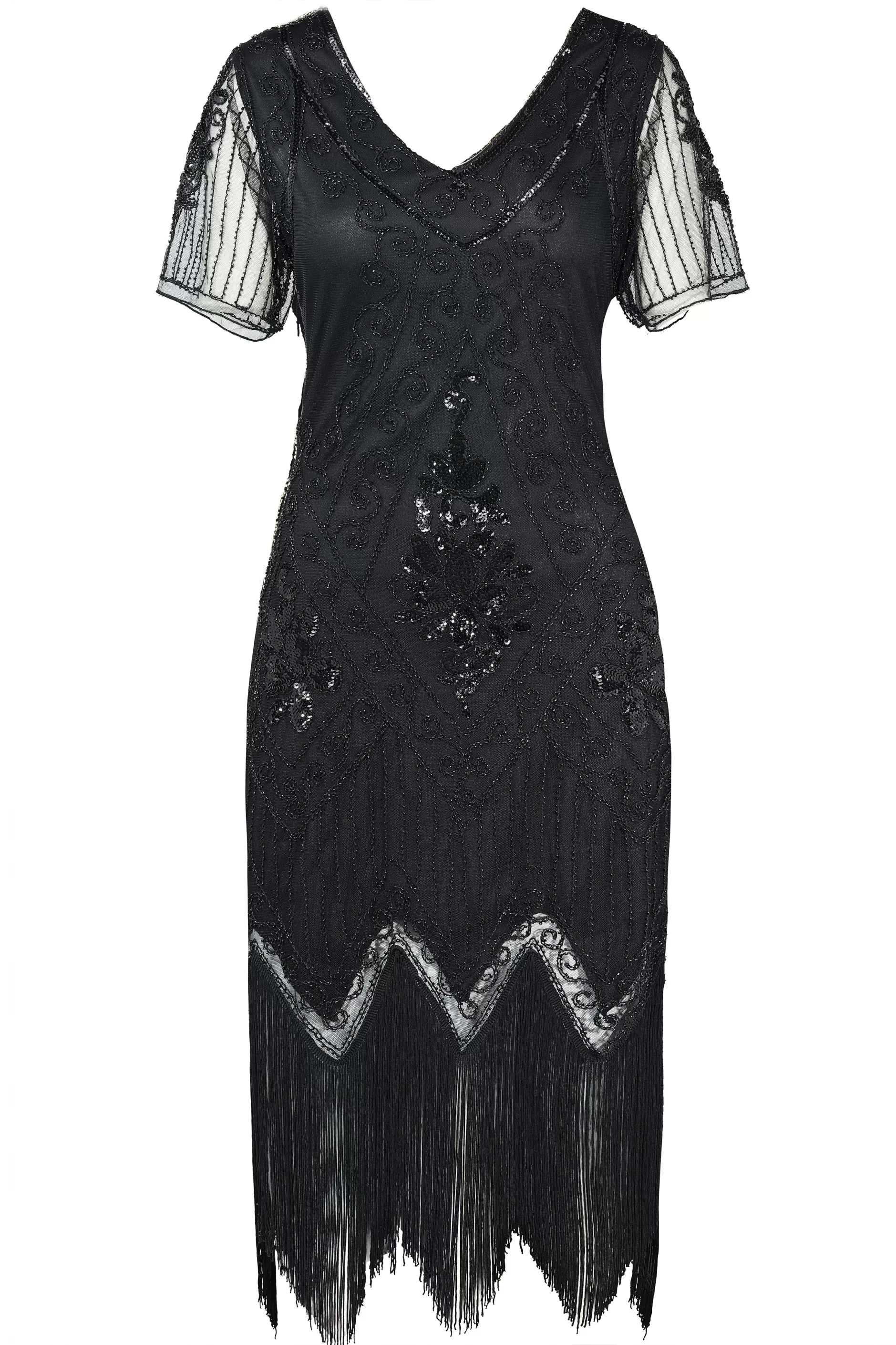 Vintage Paisley Flapper Fringe Plus Dress-BABEYOND Cheap