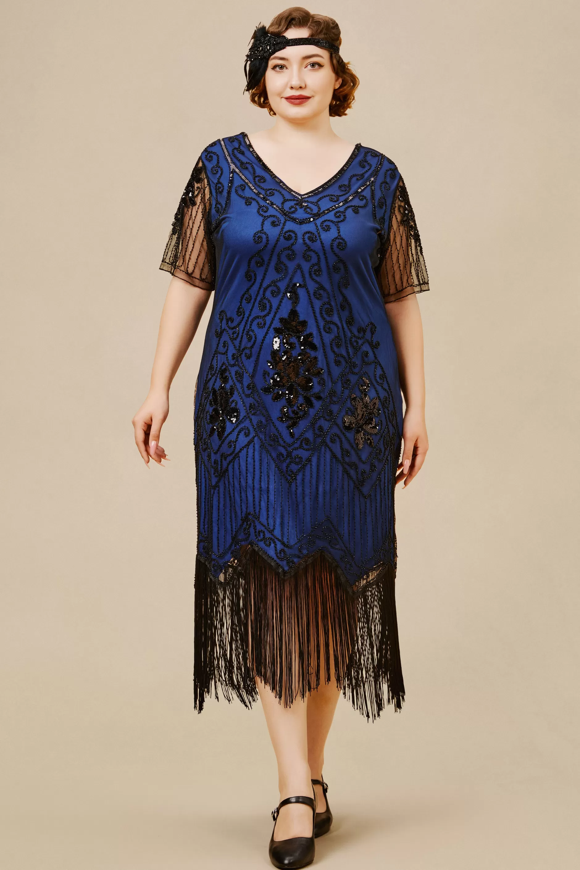 Vintage Paisley Flapper Gatsby Plus Dress-BABEYOND Discount