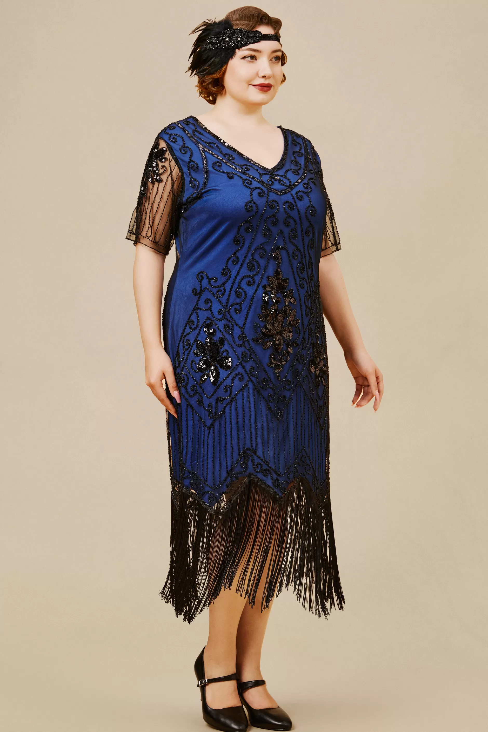 Vintage Paisley Flapper Gatsby Plus Dress-BABEYOND Discount