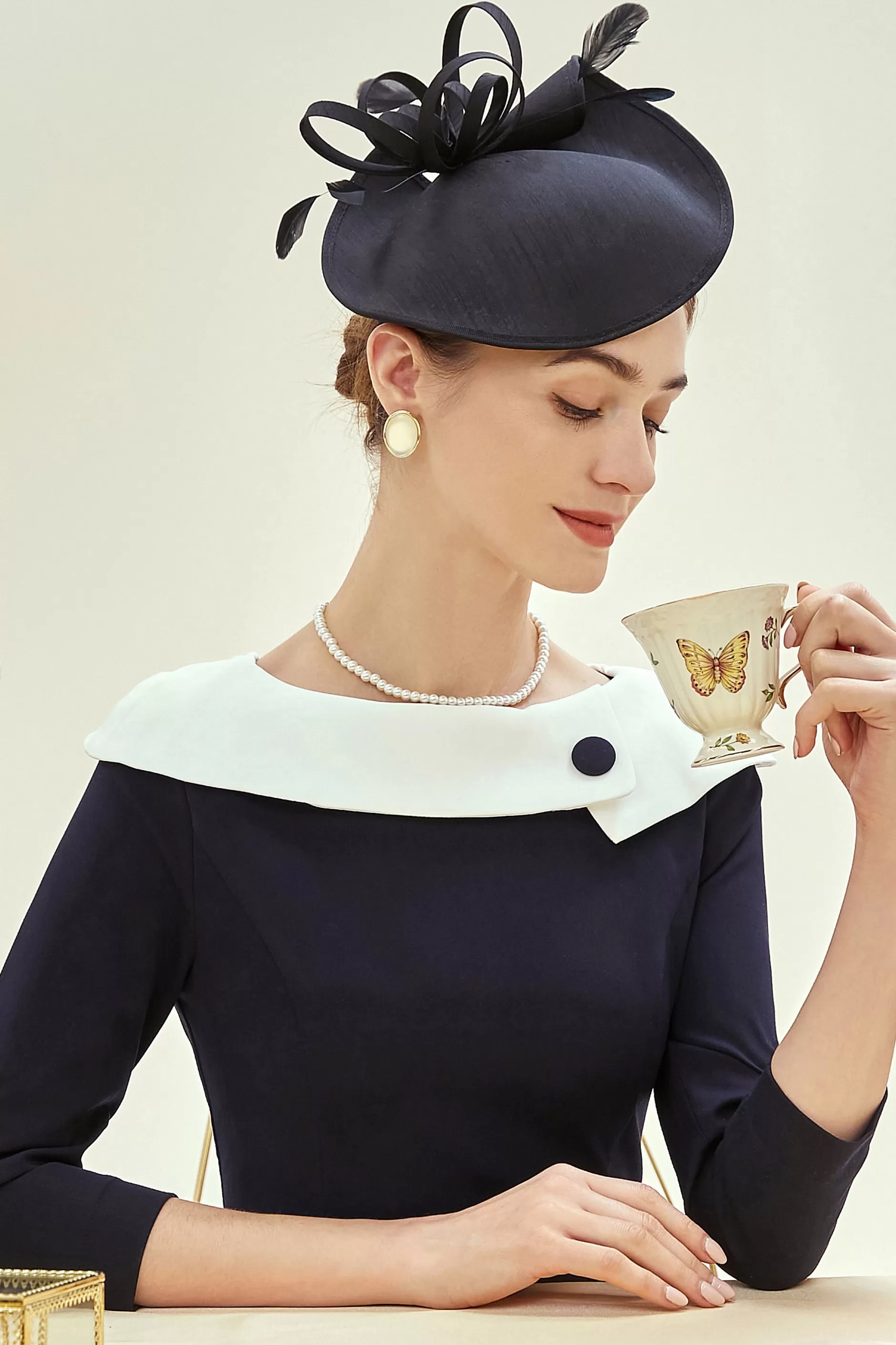 Vintage Pillbox Feather Cocktail Fascinator-BABEYOND Outlet