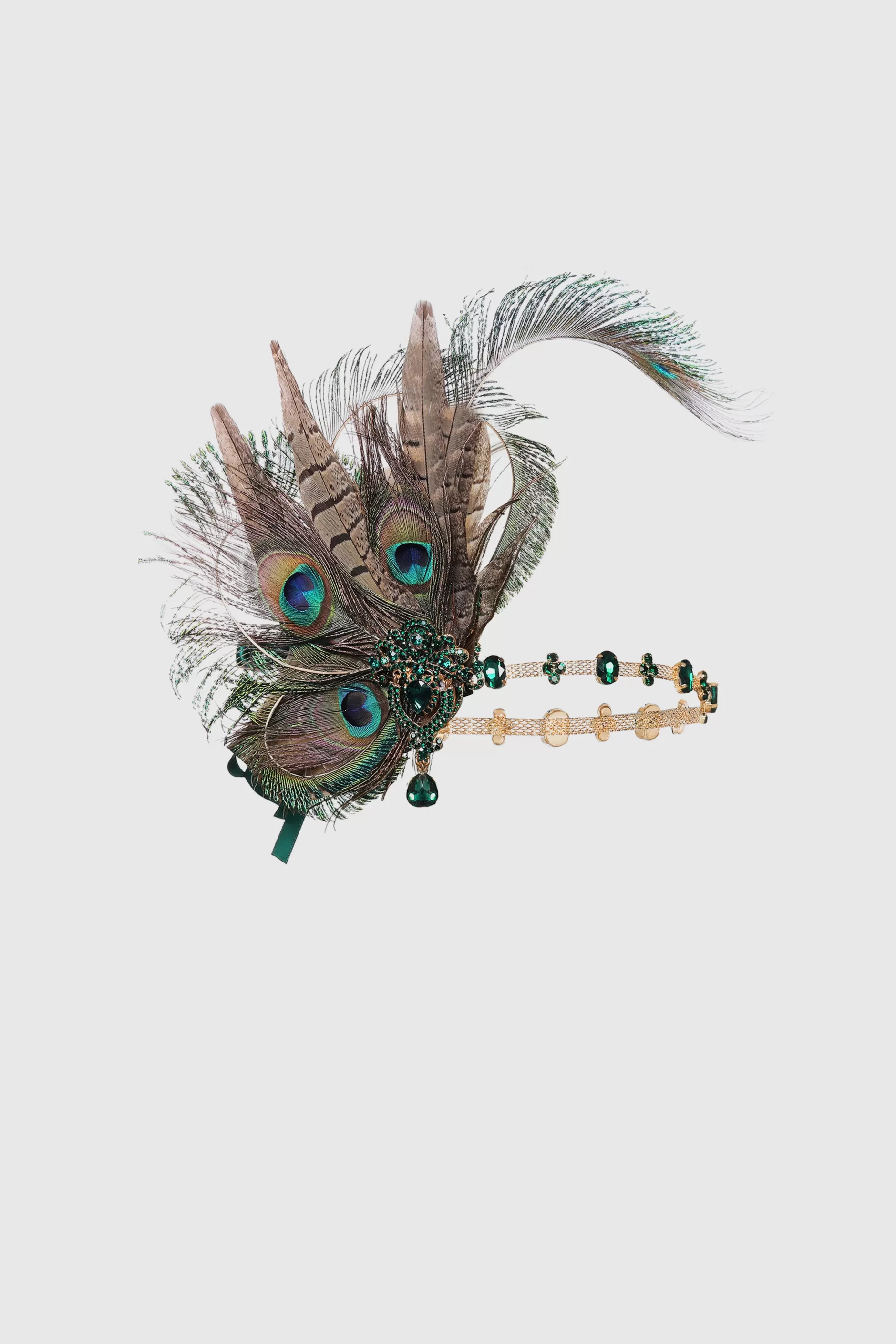 Vintage Rhinestone Peacock Feather Headpiece-BABEYOND Cheap