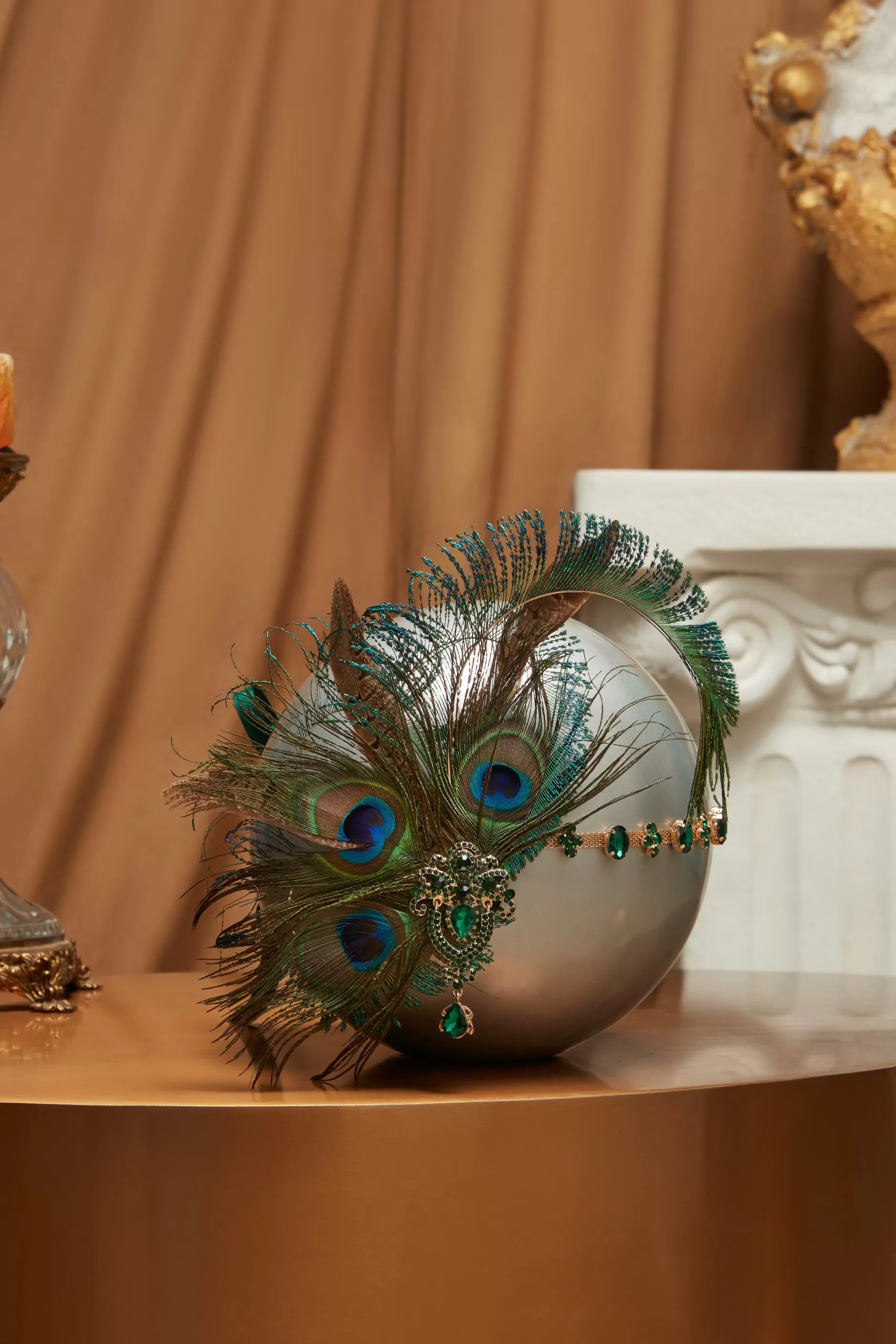 Vintage Rhinestone Peacock Feather Headpiece-BABEYOND Cheap