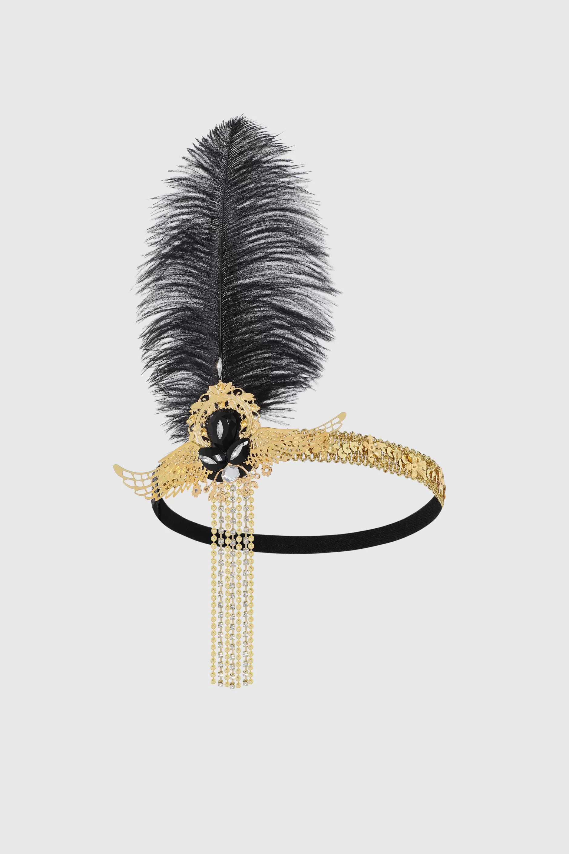 Vintage Sequin Chain Ostrich Headdress-BABEYOND Outlet