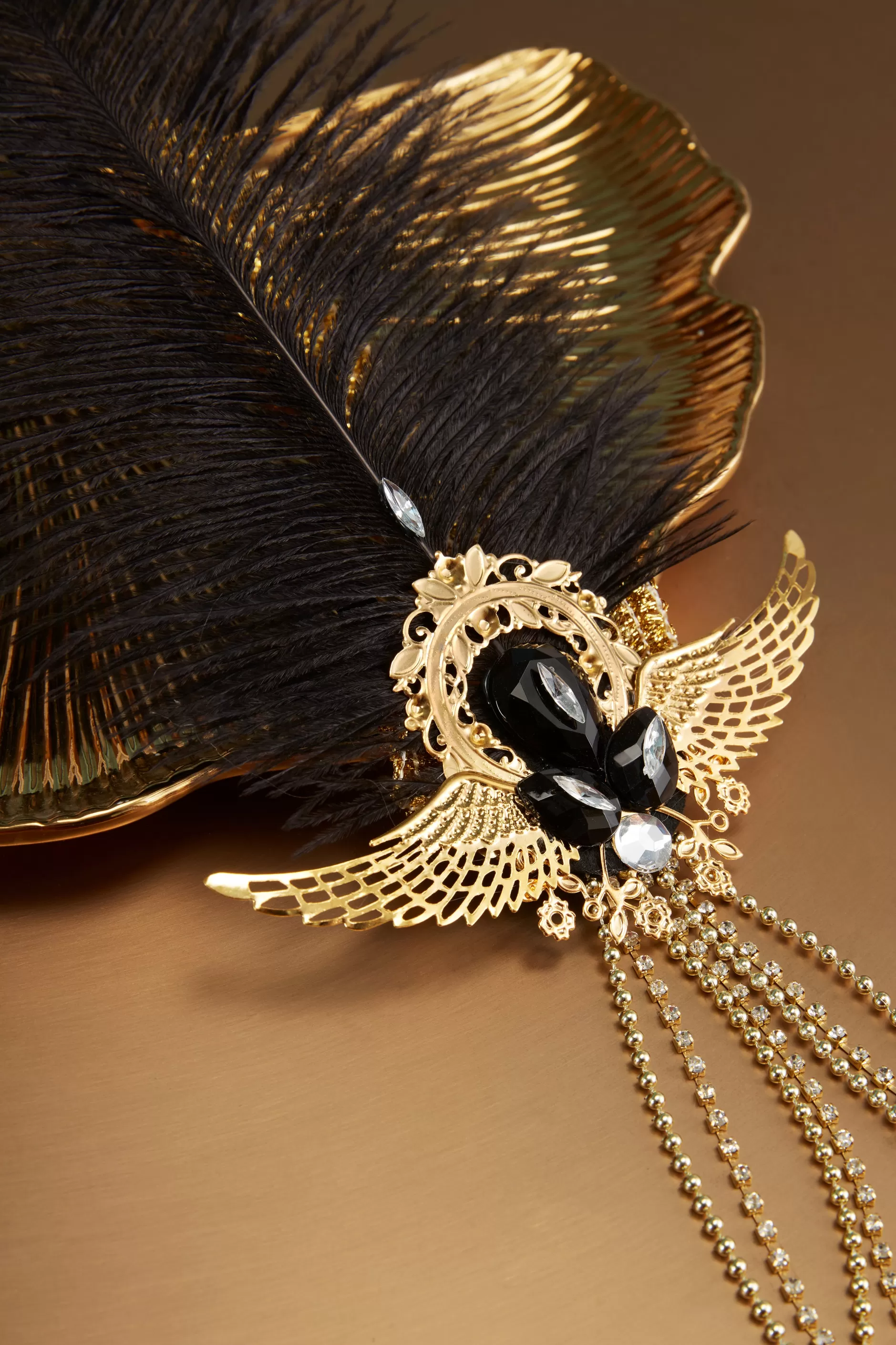 Vintage Sequin Chain Ostrich Headdress-BABEYOND Outlet