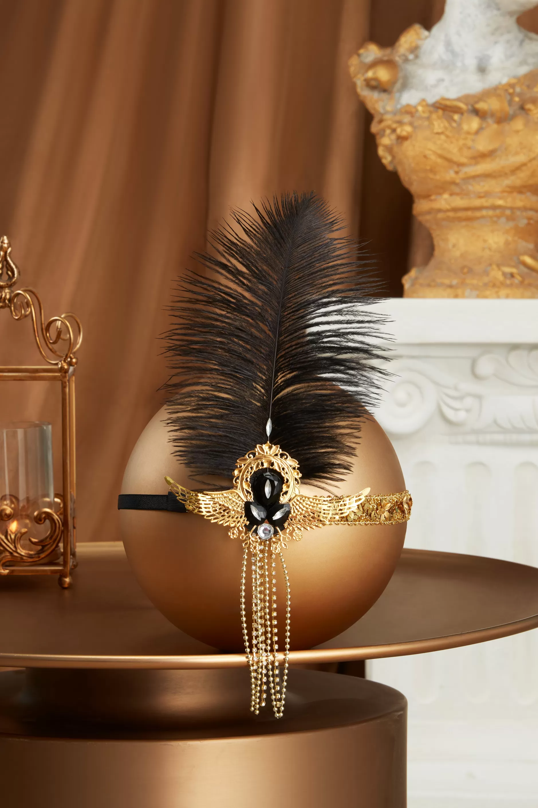 Vintage Sequin Chain Ostrich Headdress-BABEYOND Outlet
