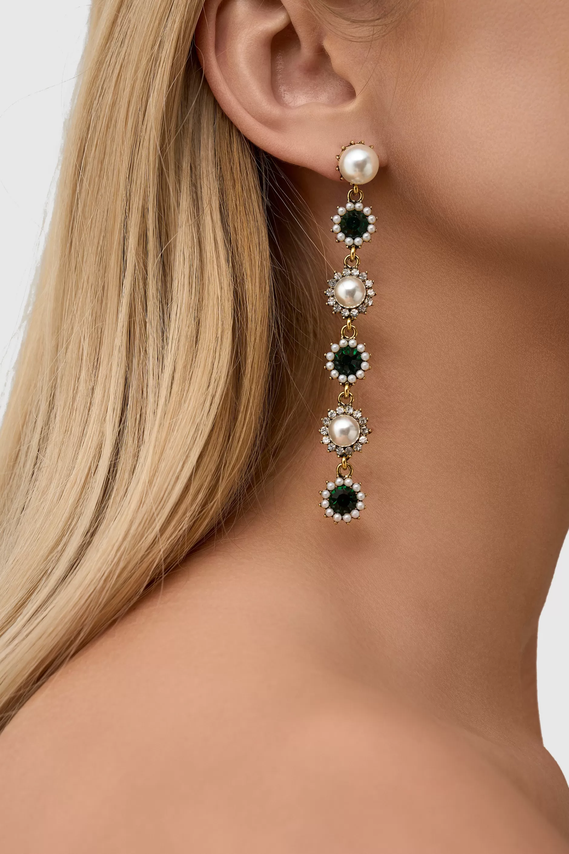 Vintage Two Tone Crystal Pearl Earrings-BABEYOND Best