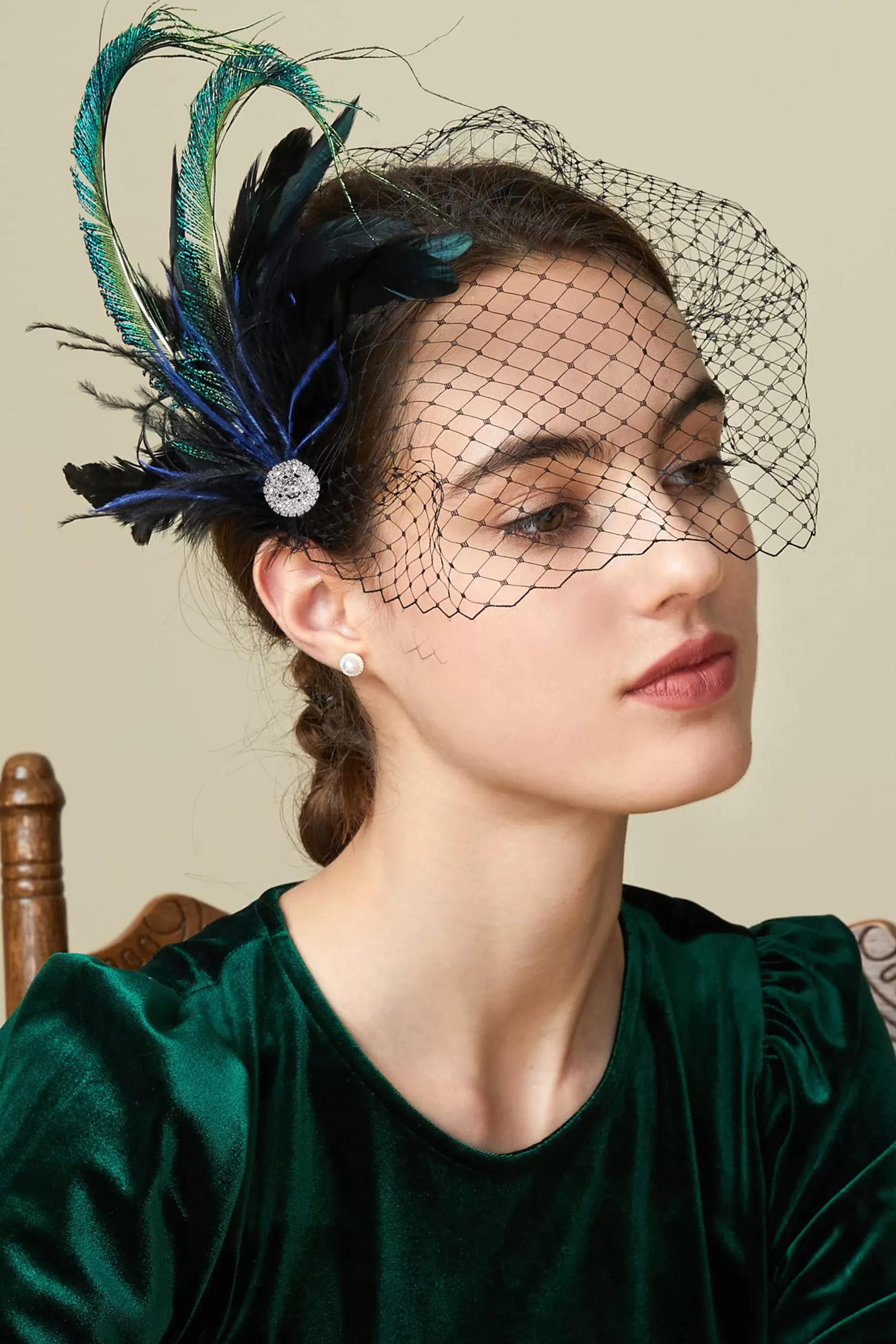 Vintage Veil Peacock Feather Fascinator-BABEYOND Fashion