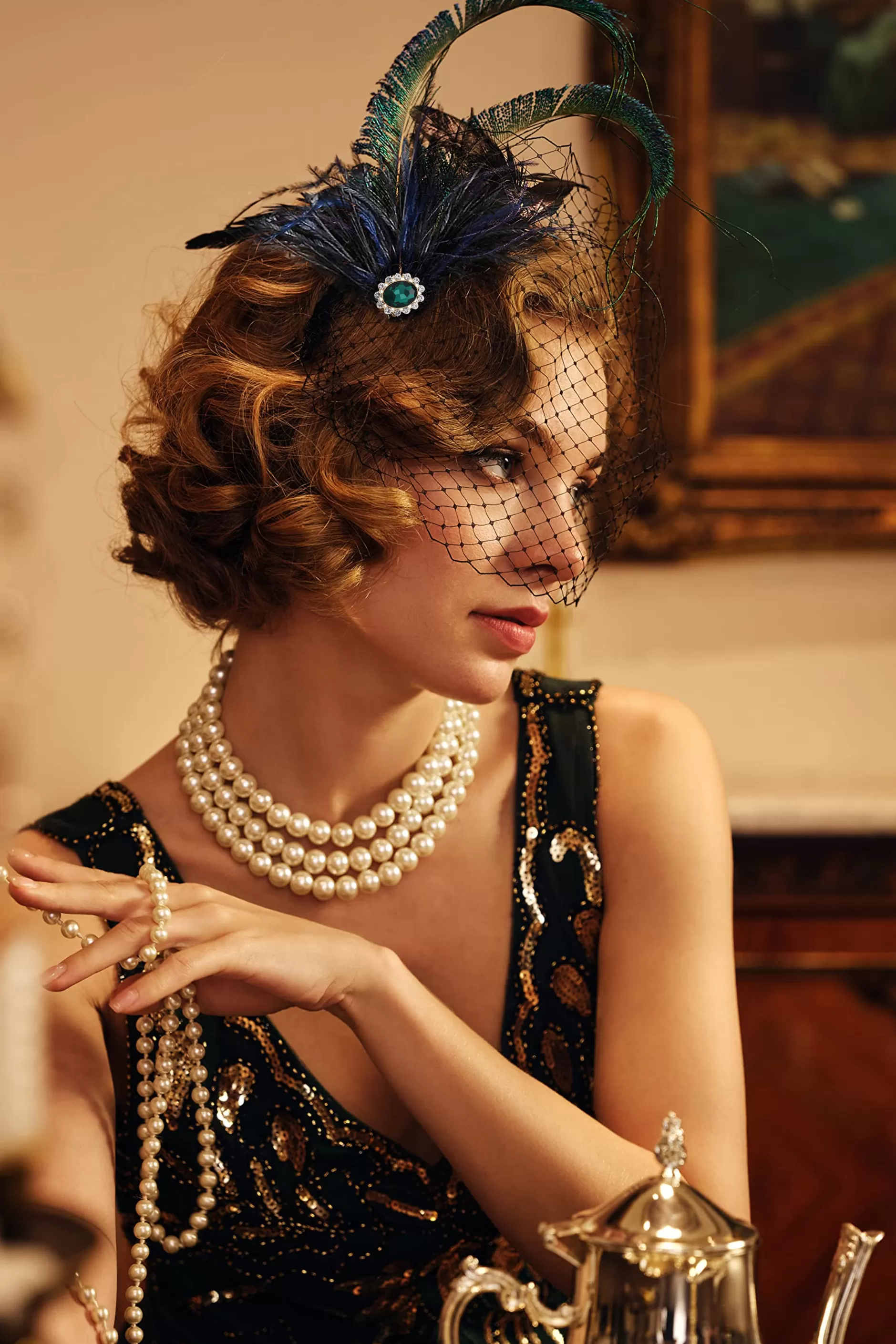 Vintage Veil Peacock Feather Fascinator-BABEYOND Fashion