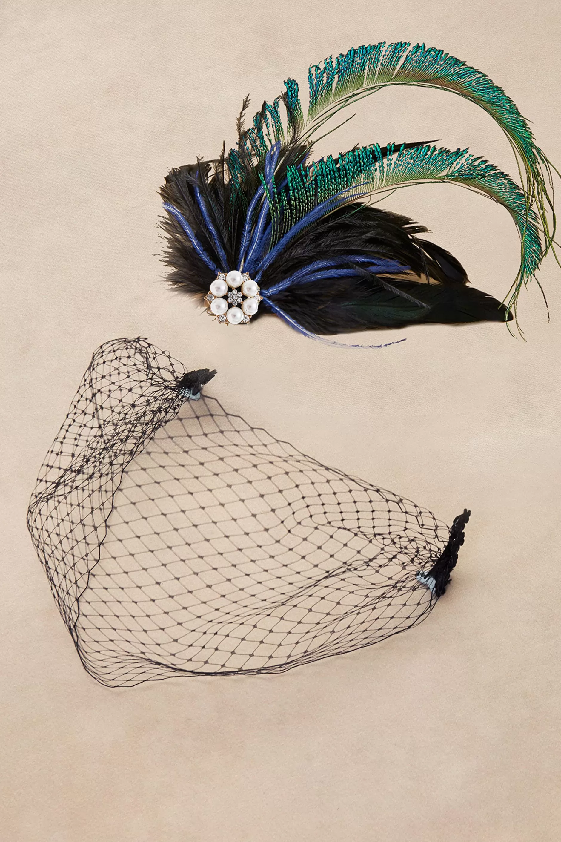 Vintage Veil Peacock Feather Fascinator-BABEYOND Fashion